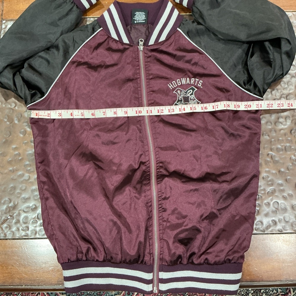 Harry Potter Hogwarts Embroidered Varsity Bomber Jacket Burgundy, Medium, Satin - Picture 10 of 12